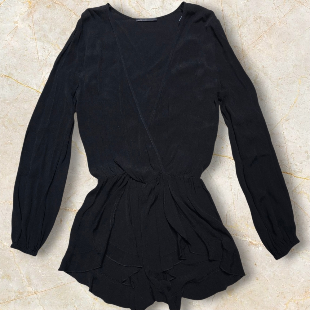 Maddy K Romper Size S Small Black Long Sleeve Shorts Skirt Flowy